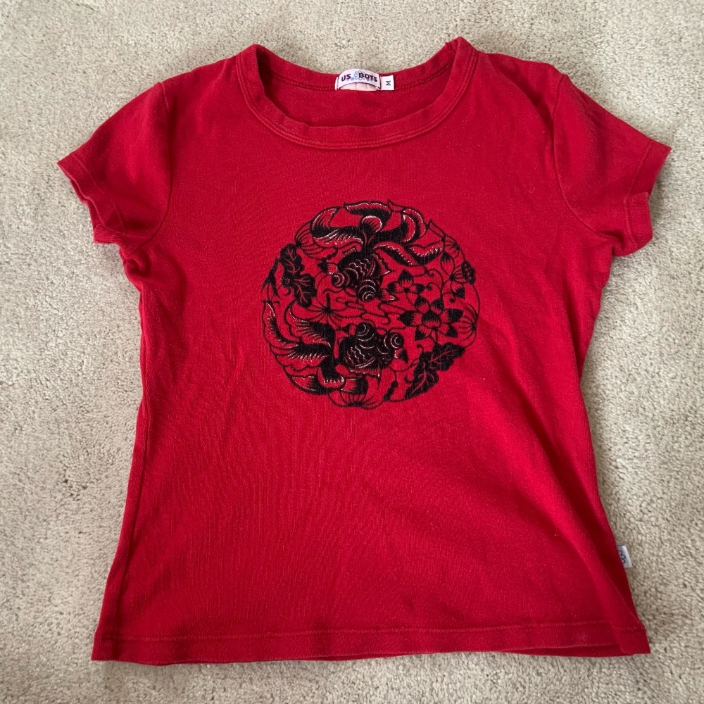 90's red and black velvet baby tee